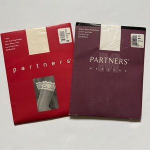 2 Pair of Vintage PARTNERS Thigh High/Control Top Pantyhose